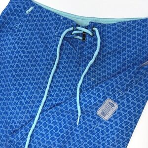 AFTCO Mens Blue Fish Hook Print Board Shorts Fishing Swim Trunks Size 30